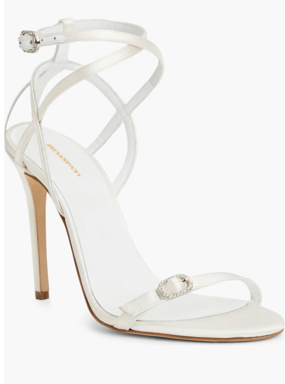 Bruno Magli Bruna Ankle Strap Sandals Stiletto Heel White Satin Strappy 6.5 NEW